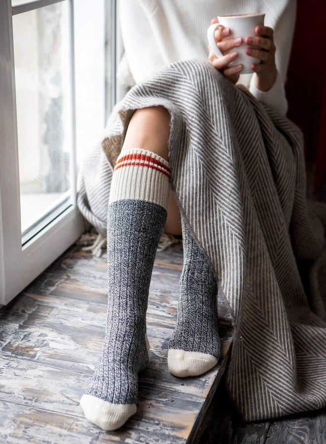 CheshKit Women's Cozy Cabin Warm Wool Vintagel Soft Slipper Mid Calf Socks (2 Pairs Pack, Grey/White) - Image 3